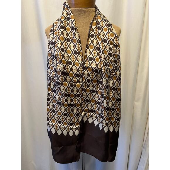 MCM Francesca di Roma silk scarf geometric lattice pattern chocolate brown Italy - Picture 3 of 8